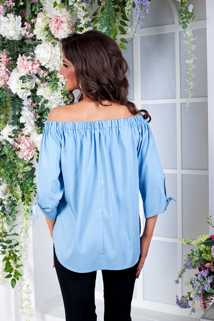 Фото товара 9144, блузка из тонкой джинсы с открытыми плечами