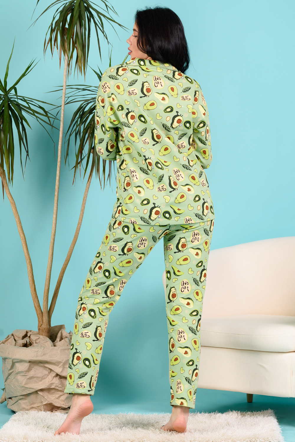 Фото товара 21687, теплый домашний костюм с начесом, принт авокадо
